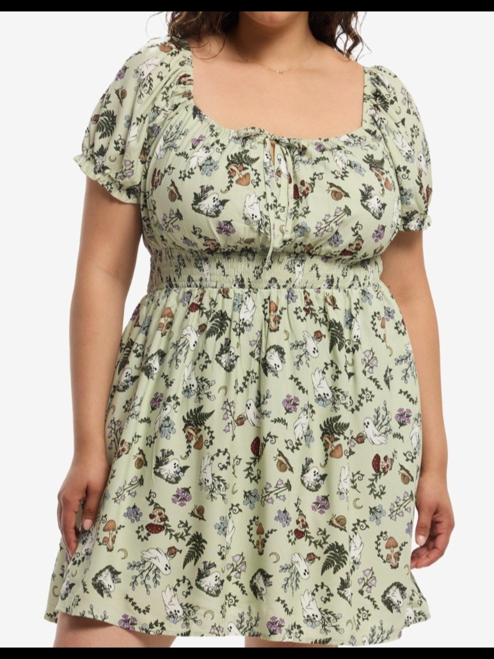 Thorn & Fable Ghost Bee & Flowers Babydoll Dress Plus Size 1 Hot Topic